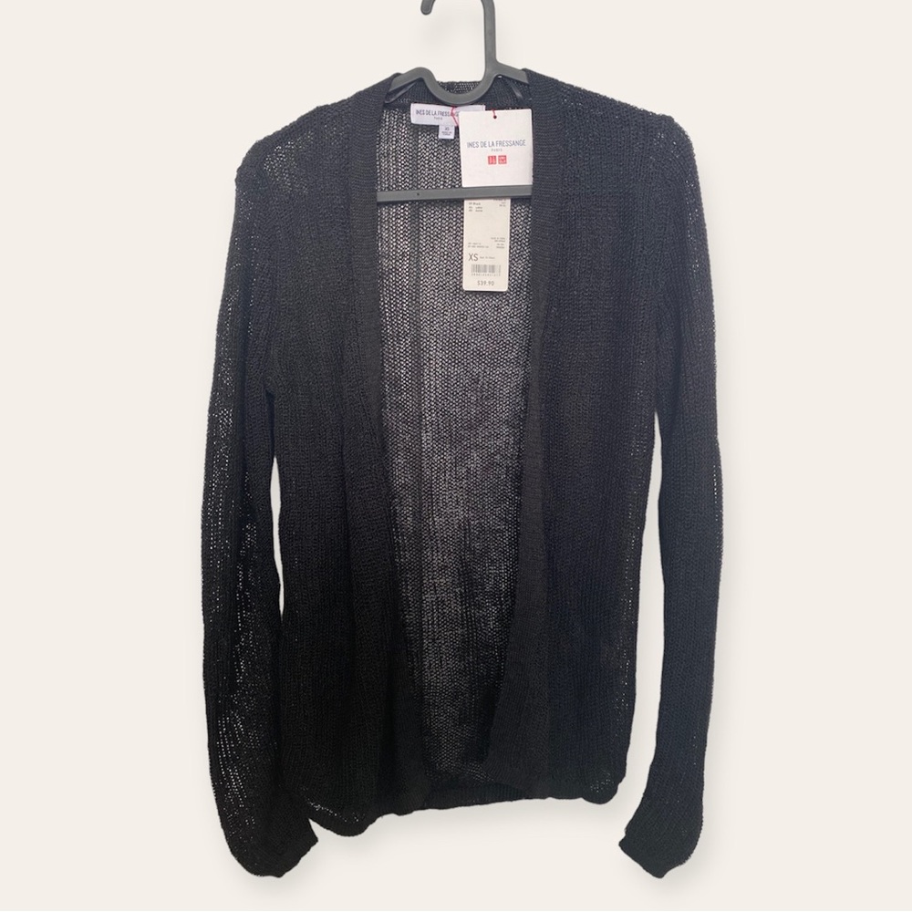 NWT Uniqlo XS mesh black cardigan with linen and rayon blend
